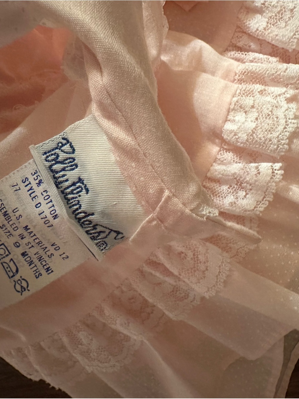 Vintage Polly Flinders Hand-Smocked Heirloom Baby Dress, Pink, Size 9 Months - Picture 6 of 12